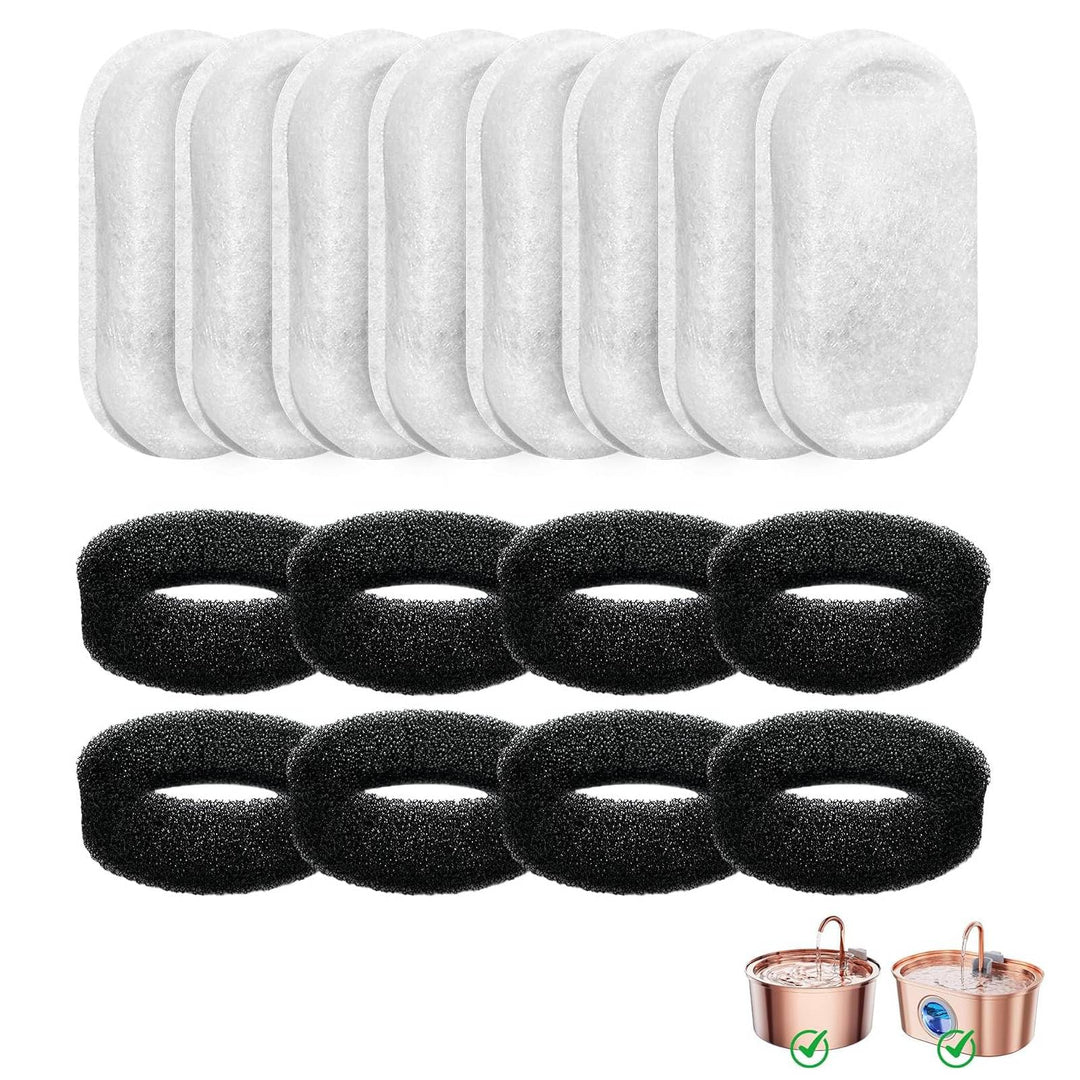 Ersatzfilter für Katzenbrunnen – 8 Stück Kohlefilter und 8 Stück Schaumfilter 8 Filter + 8 Schwämme