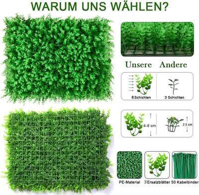 uyoyous Künstliche Hecke Sichtschutz 12 Stück Pflanzenwand Hintergrund Künstliche Ivy Leaf Pflanze U