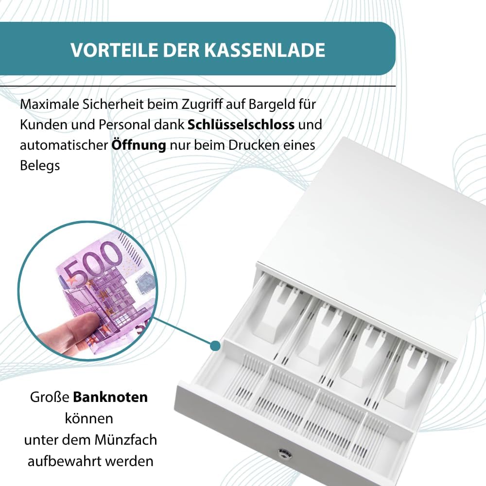 Kassenschublade 33x36 - Geldkassette & Kassenlade 4 Fächern Banknoten 4 Münzen - Kasse mit Schlüssel