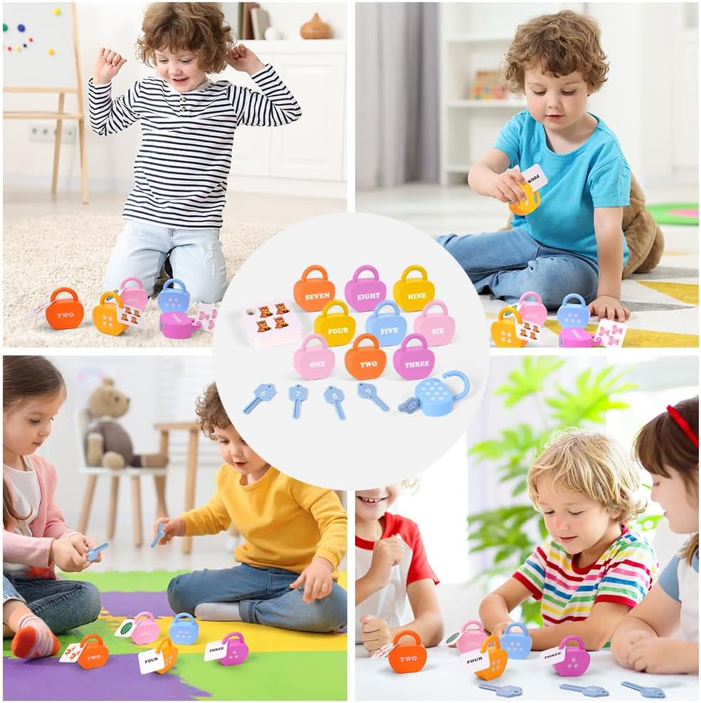 10 Set Schloss und Schlüsselspiel, Montessori Baby Keys Spielzeugset, Lock Und Schlüsselspielzeug, V