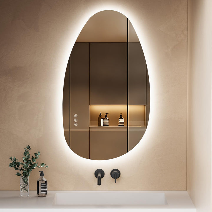 S'AFIELINA Spiegel mit Beleuchtung Asymmetrischer LED Badspiegel 85 × 50 × 2,5 cm (H × B × T) mit To