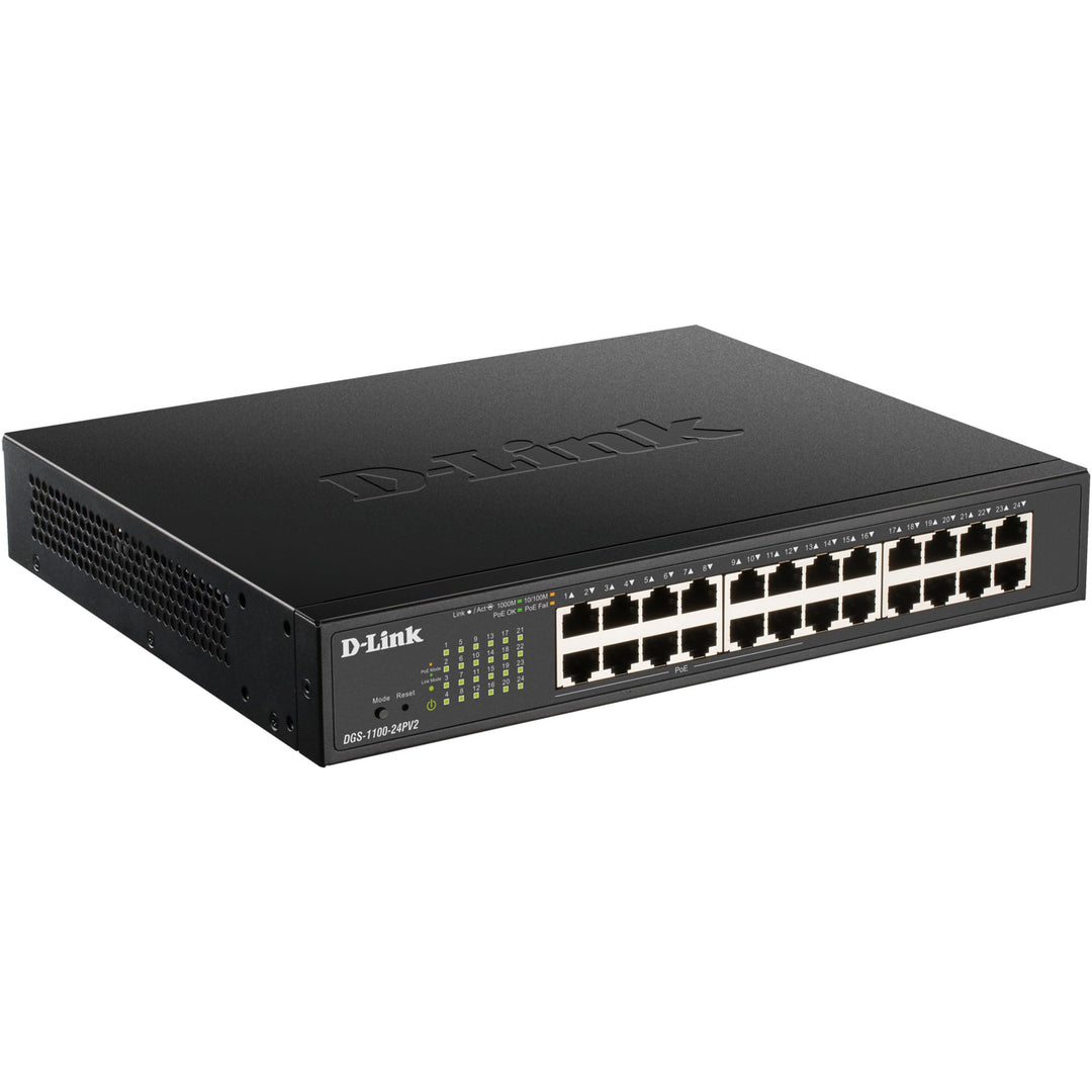 D-Link DGS-1100-24PV2/E 24-Port Gigabit PoE Smart Switch (24 x 10/100/1000 Mbit/s, Davon 12 PoE-Port