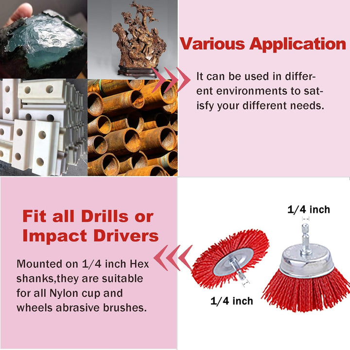 Rocaris 10 Pack Nylon Filament Abrasive Wire Brush Wheel & Cup Brush Set with 1/4 Inch Hex Shank, fo