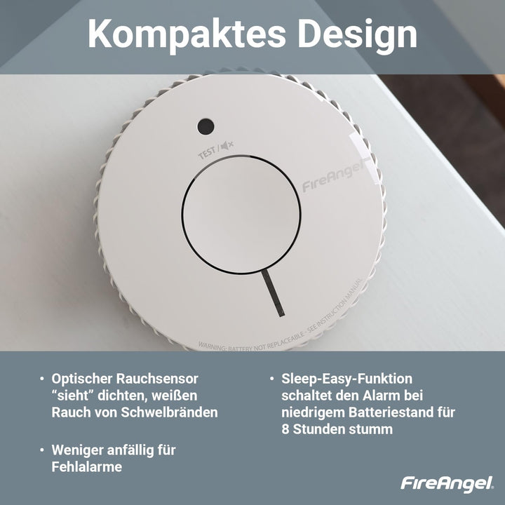 Fire Angel Optischer Rauchmelder - Q-Label - Rauchmelder mit 10 Jahre Batterie für Ihr Heim mit Test