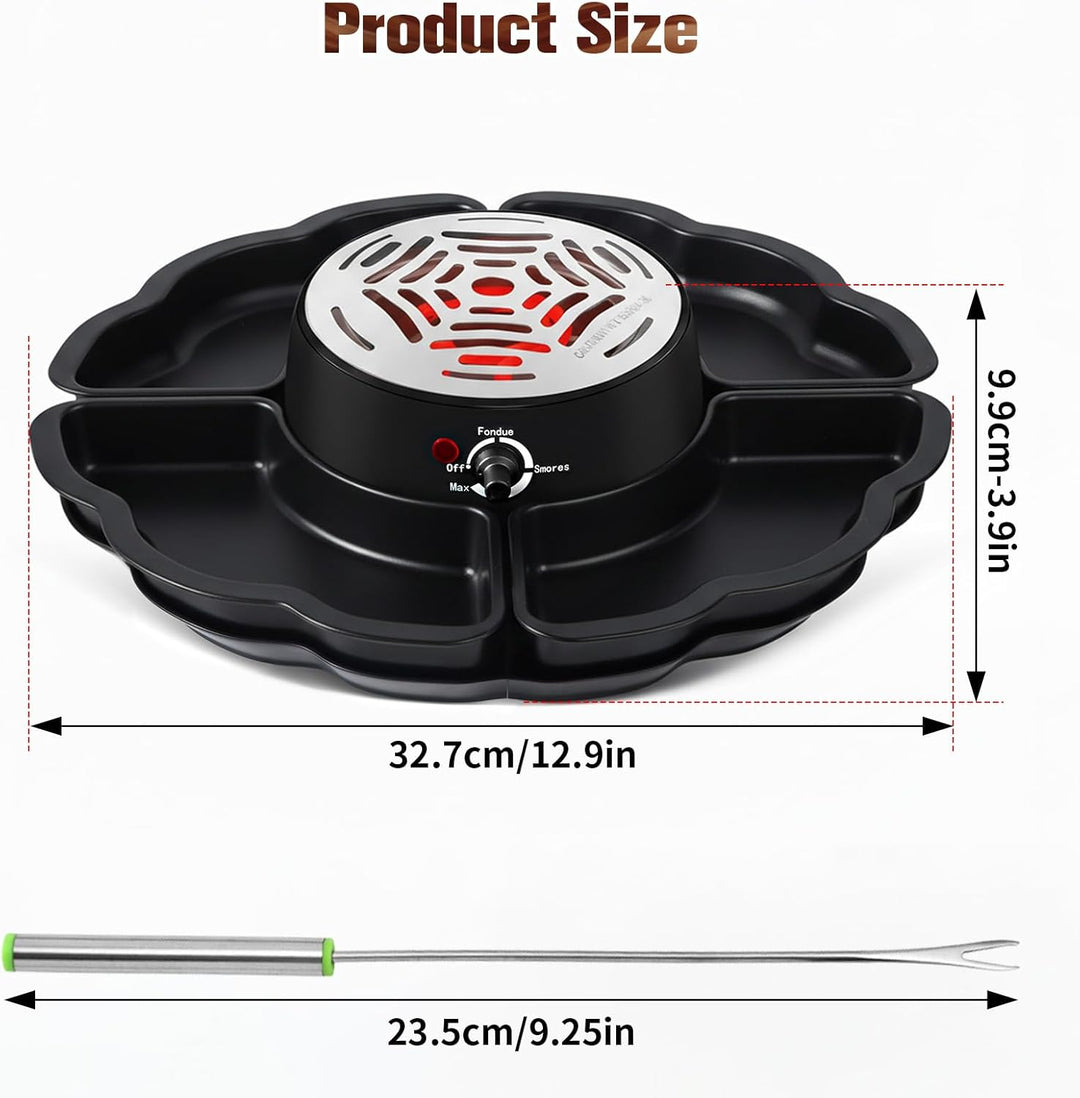 2-in-1 Smores Maker & Schokoladenfondue Set – S'Mores Set für Innenräume, Flammenloser Röster mit 4