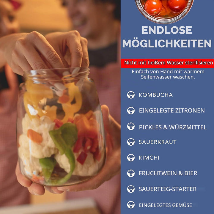 Gärglas mit 1-Wege-Luftablassöffnung – 1,4 Liter, 2er-Pack – ideal für die sichere Gärung für Kefir,
