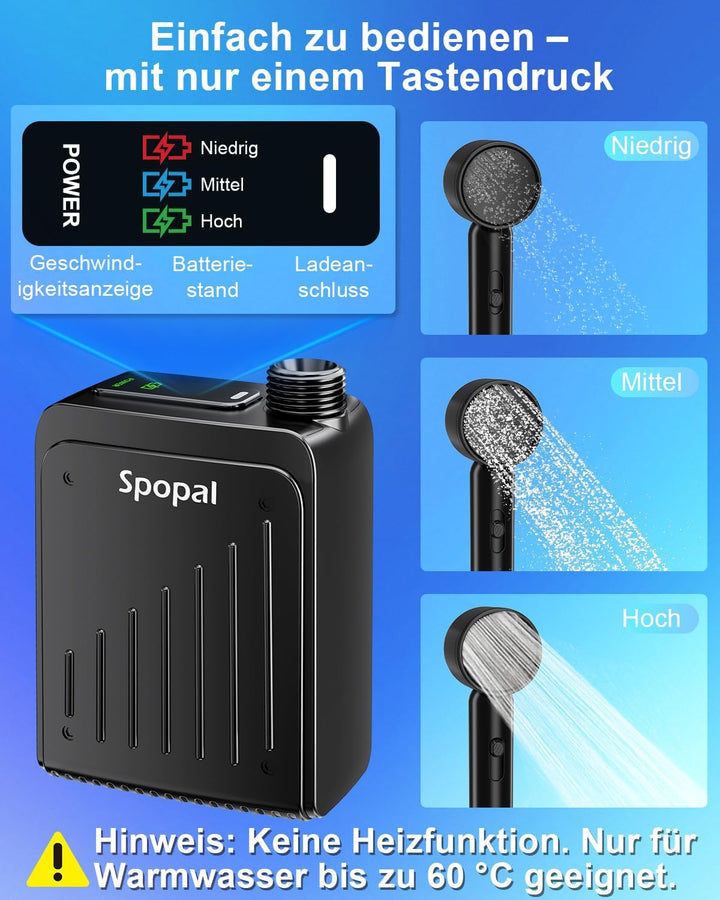 Spopal Campingdusche kompakt, IPX8 wasserdicht, tragbare Campingdusche mit Farbiger Stufenanzeige, D