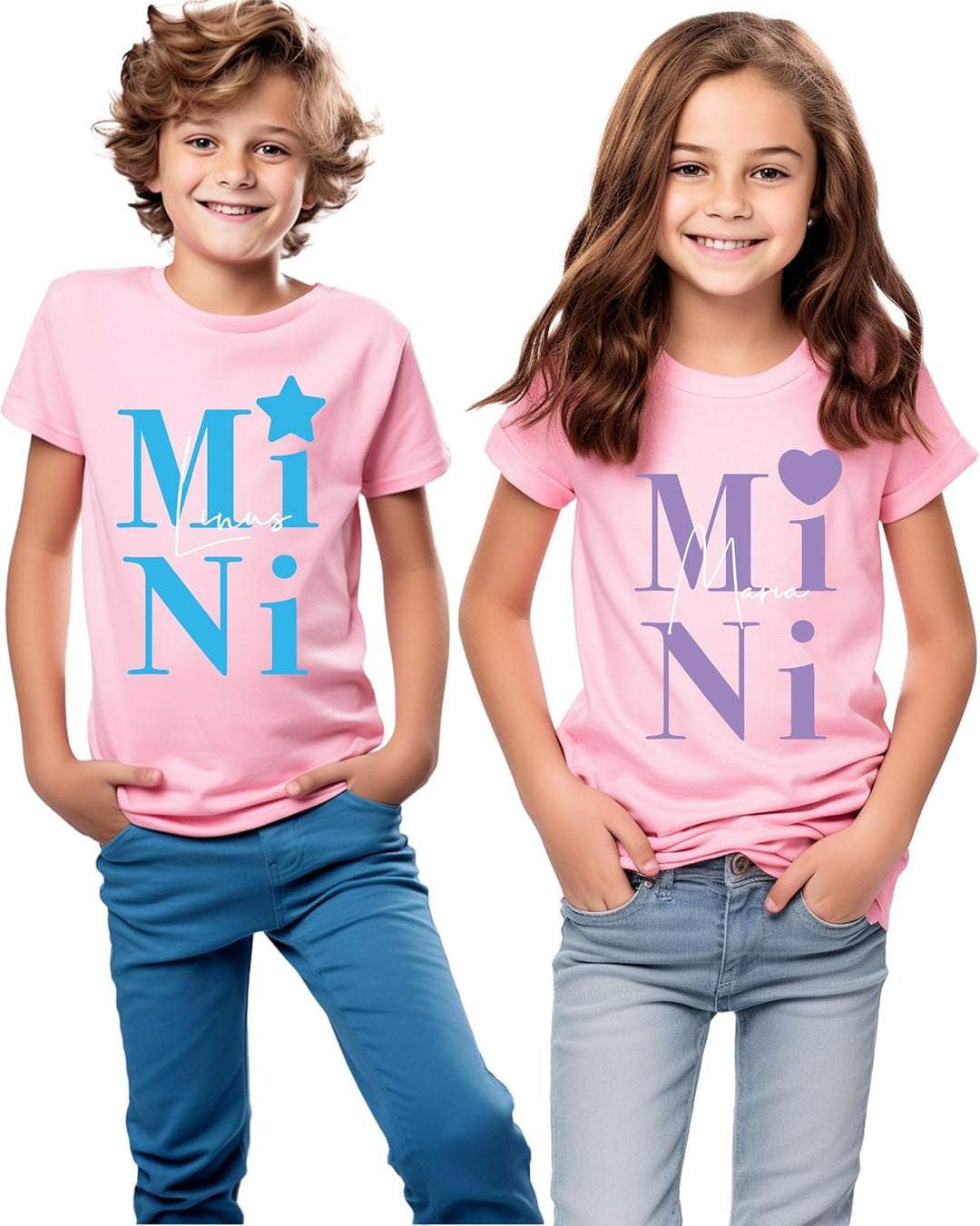 Personalisierte Bio T-Shirts Pullover für Familien Mama Papa Kinder Oma Opa, handbedruckt mit umwelt