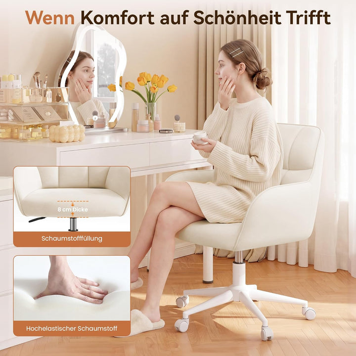 YOUDENOVA Schreibtischstuhl, Drehstuhl mit Rollen, Schminkstuhl Höhenverstellbar, Homeoffice Stuhl,