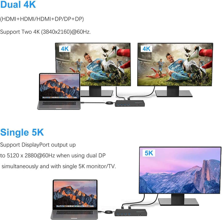 WAVLINK USB 3.0 USB C Ultra 5K Universal Docking Station unterstützt Dual 4K Videoausgänge für Mac &amp;