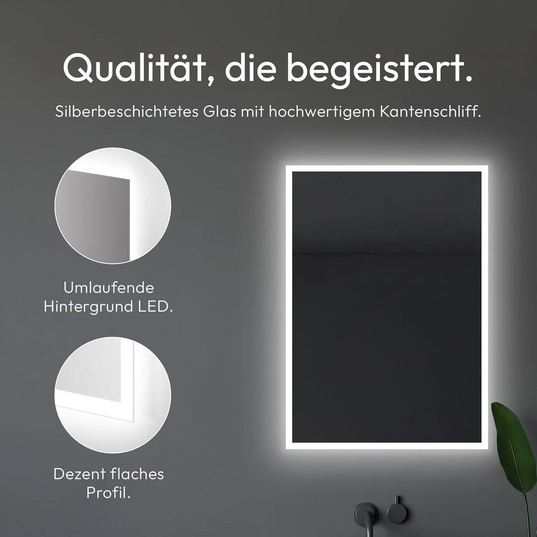Talos Badspiegel mit Beleuchtung - Badezimmerspiegel 50 x 70 cm - LED Spiegel mit Lichtumrahmung - L