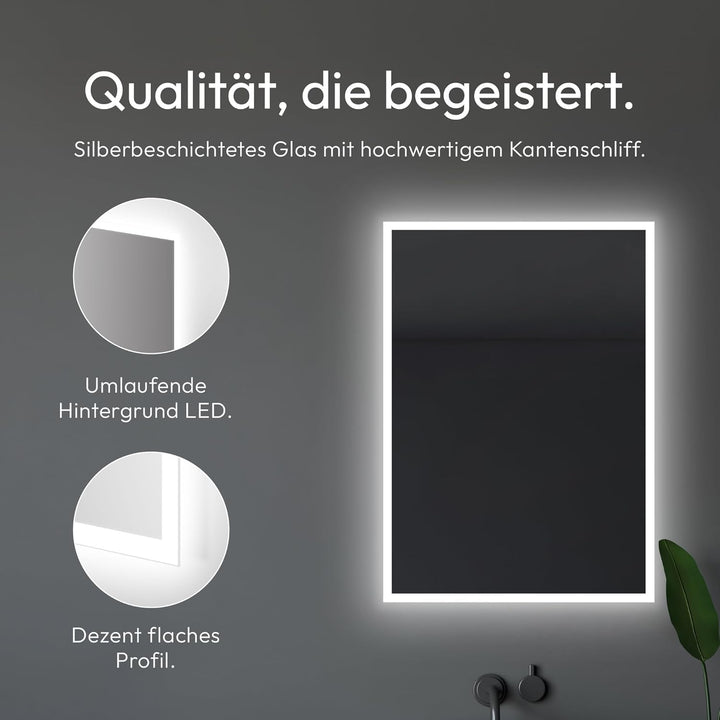 Talos Badspiegel mit Beleuchtung - Badezimmerspiegel 50 x 70 cm - LED Spiegel mit Lichtumrahmung - L