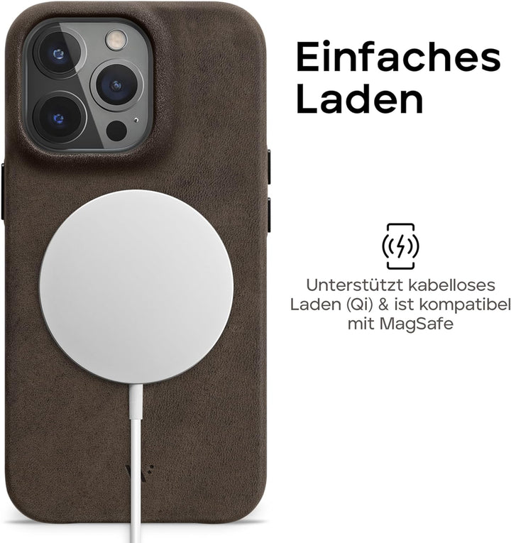 WIIUKA Hülle für iPhone 14 Pro Max, Leder aus Deutschland, Lederhülle extra Dünn, Premium Handyhülle
