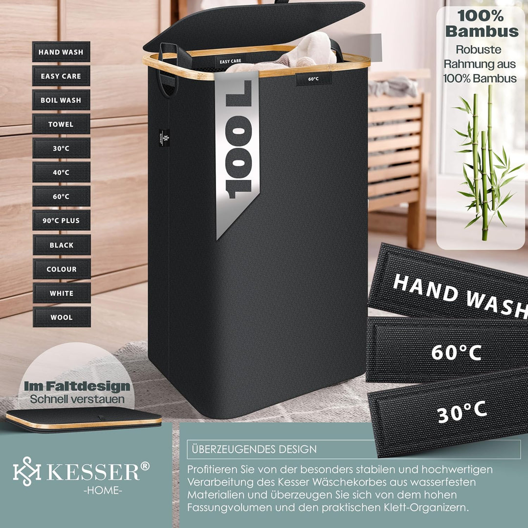 KESSER® Wäschekorb mit Deckel faltbar 100 Liter Wäschebox Wäschetruhe Wäschekorb Wäschetonne | Wäsch