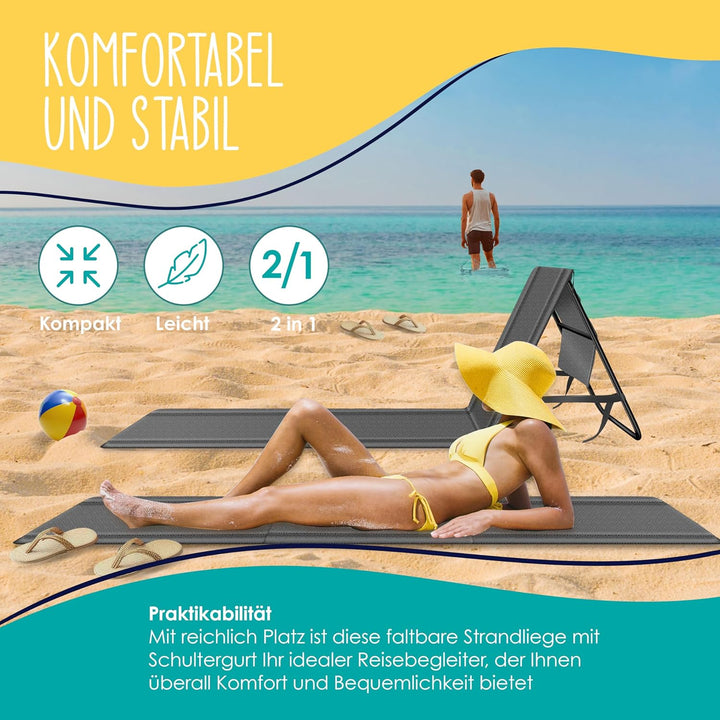 KESSER® Klappbare Strandmatte mit Verstellbarer Rückenlehne – Faltbare Strandliege mit Tragegurt, wa