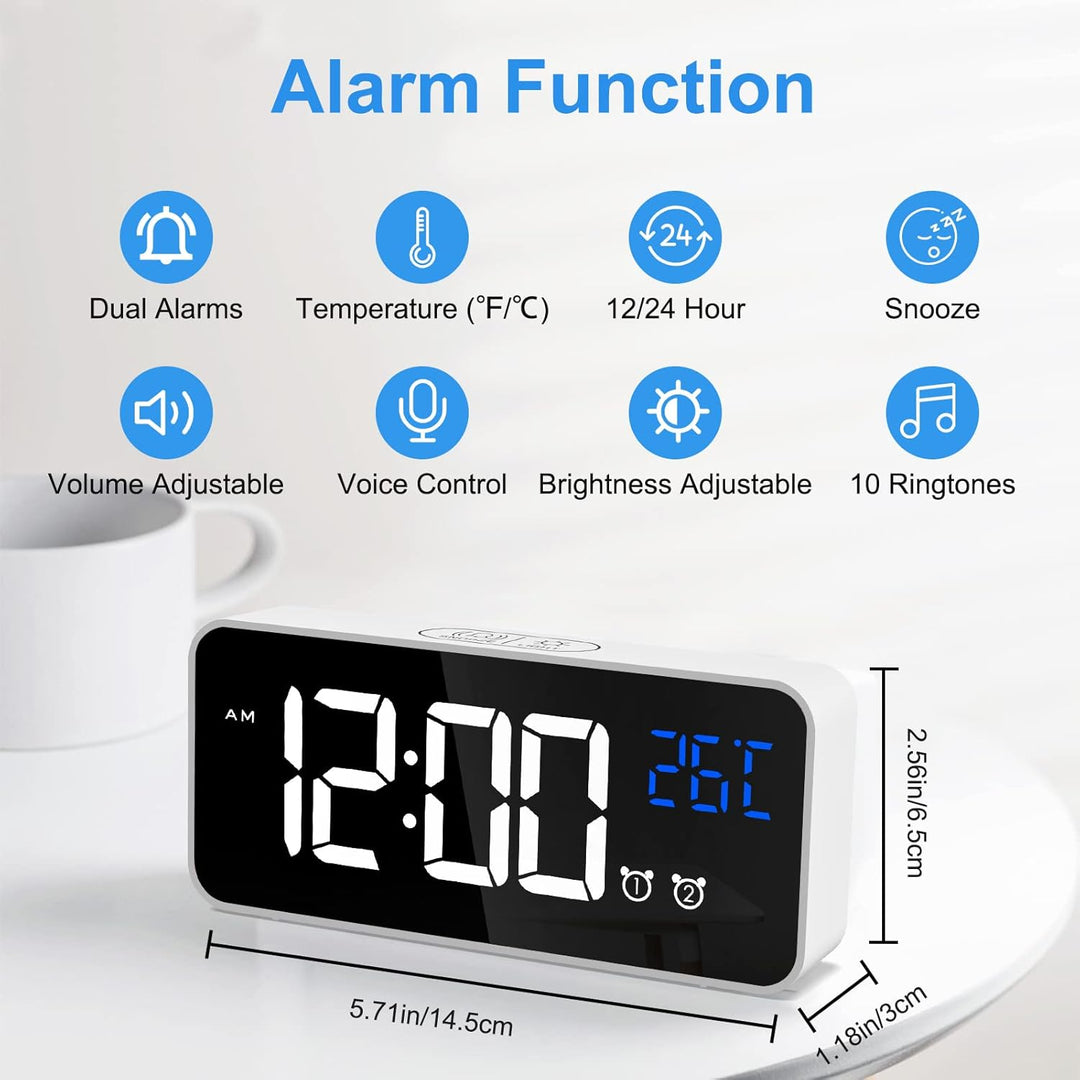 CHEREEKI Digitaler Wecker, LED Digitaluhr mit Temperaturanzeige Tragbarer Spiegelalarm Tischuhr mit