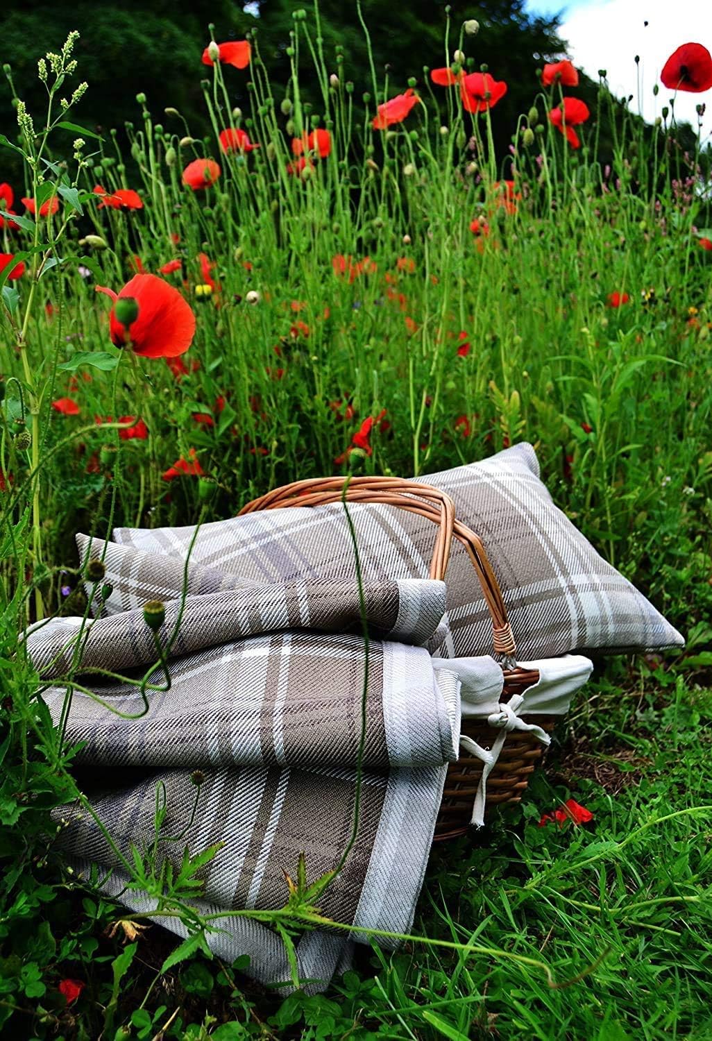 McAlister Textiles Angus | Kissenbezug für Sofakissen in Beige Natur | 43 x 43cm | gewobenes Kariert