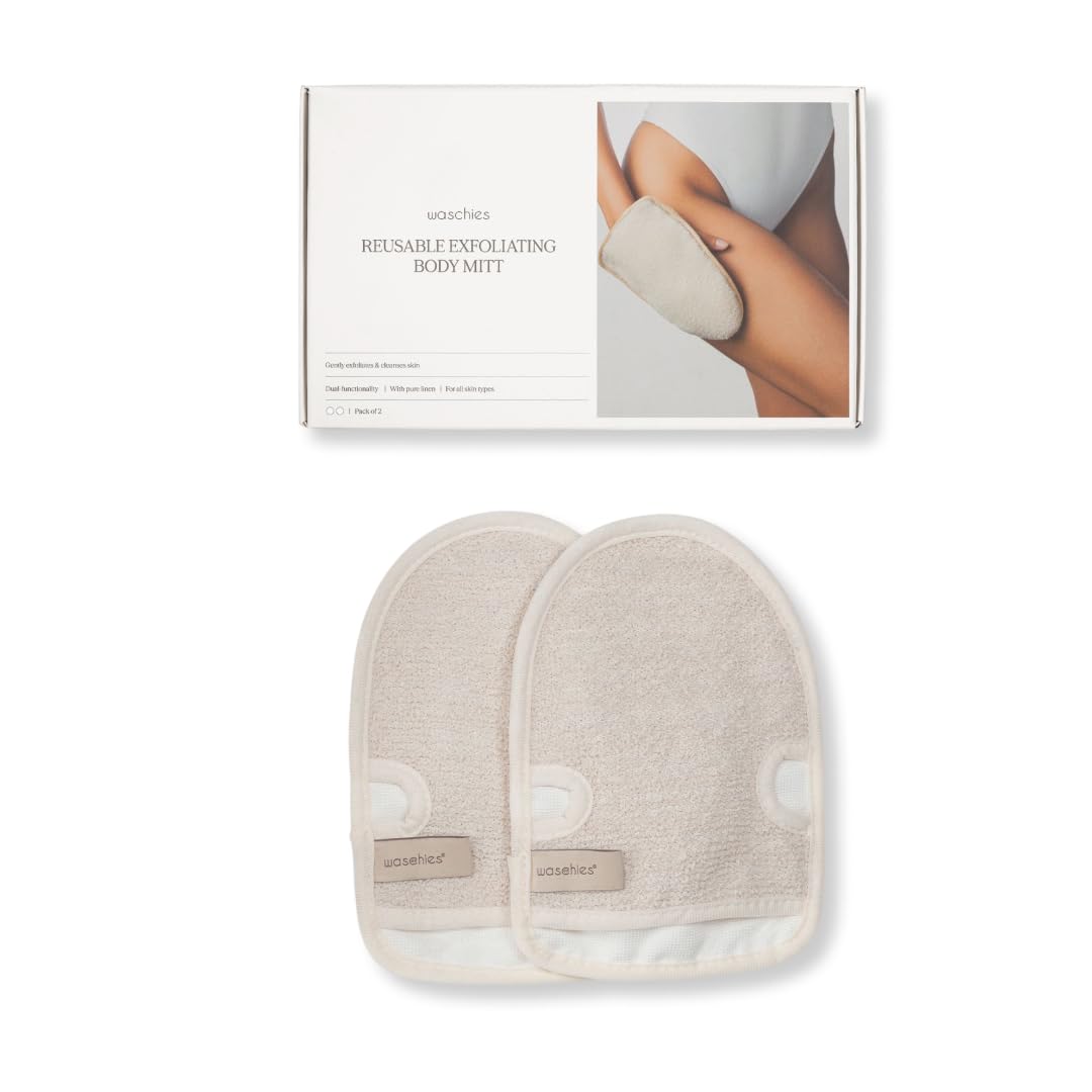 Waschies doppelseitige Waschhandschuhe – 2er-Set Beige/Weiss – sanftes Peeling & porentiefe Ganzkörp
