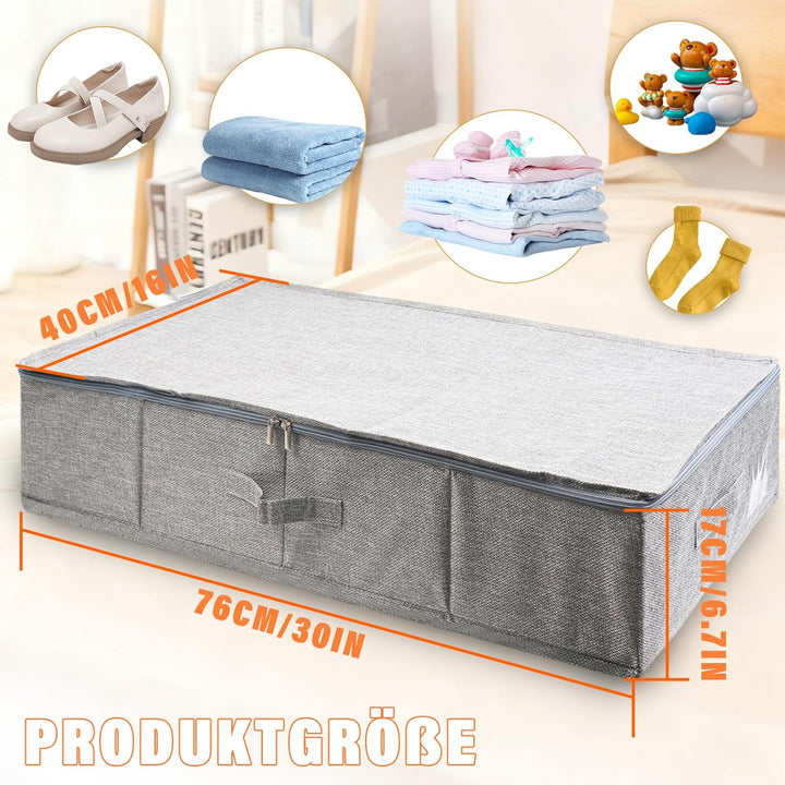2 STK Unterbett Aufbewahrungsbox mit Deckel, 103L Faltbar Unterbettkommode mit Griff, Doppelreissver