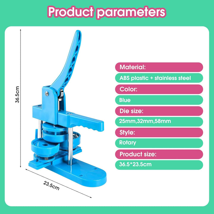 Badge Button Maker Machine (25/32/58mm) 3-in-1 Pin Maker with 300pcs Button Parts, Badge Button Pres