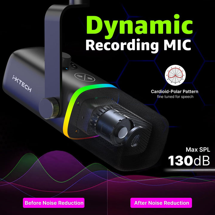 IXTECH Gaming USB Mikrofon für PC, Geräuschunterdrückung, Kondensatormikrofon für Podcasts und Video