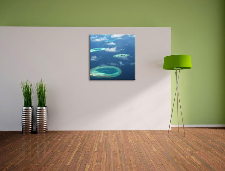 Trauminsel im Meer, Format: 70x70 auf Leinwand, XXL riesige Bilder fertig gerahmt mit Keilrahmen, Ku