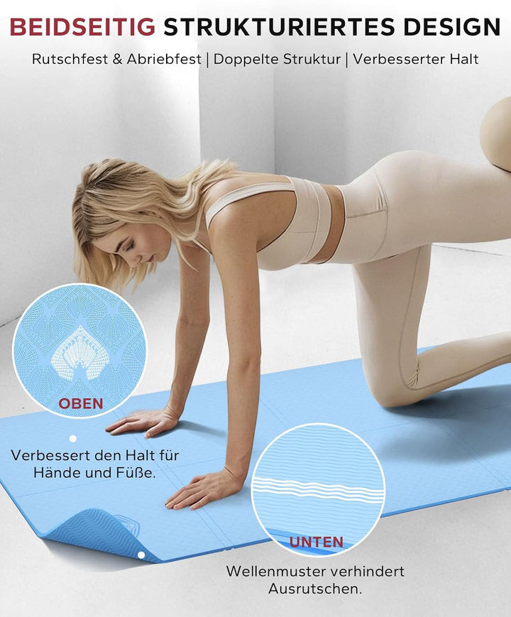 HAPBEAR Reise Yogamatte faltbar 183x61x0,6cm – rutschfeste TPE Yogamatte klappbar mit Tragetasche, l