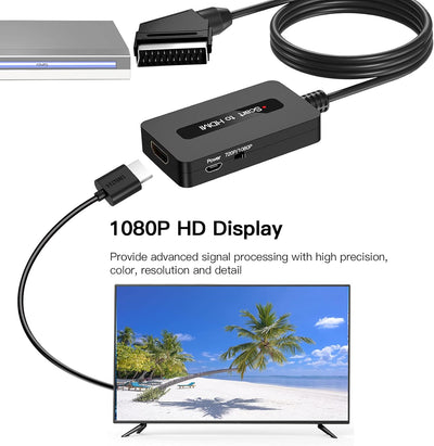 SUNNATCH Scart auf HDMI Konverter mit HDMI und Scart Kabel, Männlich Scart to HDMI Adapter, Scart zu