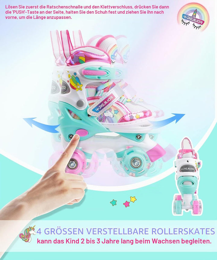 Kinder Einhorn Rollschuhe für Mädchen.Geeignet für 3-6 Jahre alt. Mit Leuchtenden Rädern,4-Pejiijar