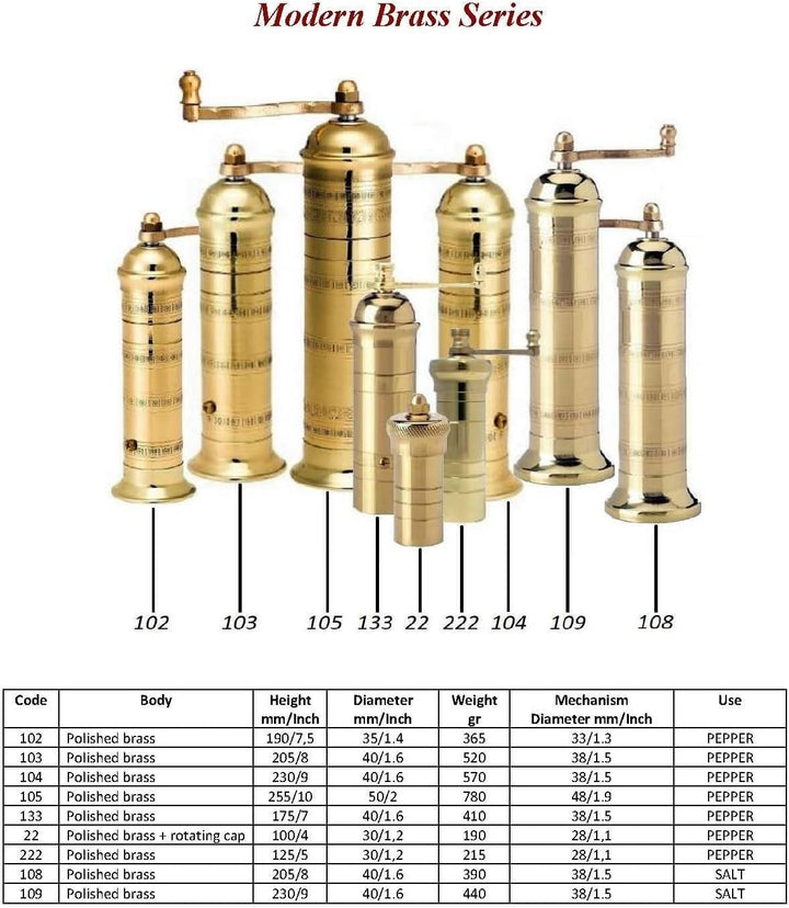The European Authentic Greek Brass Pfeffermühlen-Set 25,4 cm & Salz 22,9 cm – Exquisites Gold-Vintag