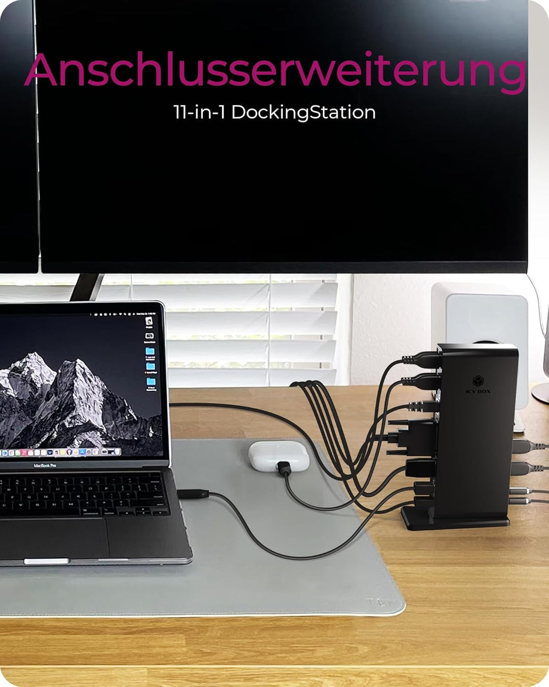 ICY BOX Laptop Docking Station (11-in-1) für 2 Monitore (1x HDMI & 1x DVI) mit USB 3.0, 6-fach USB H