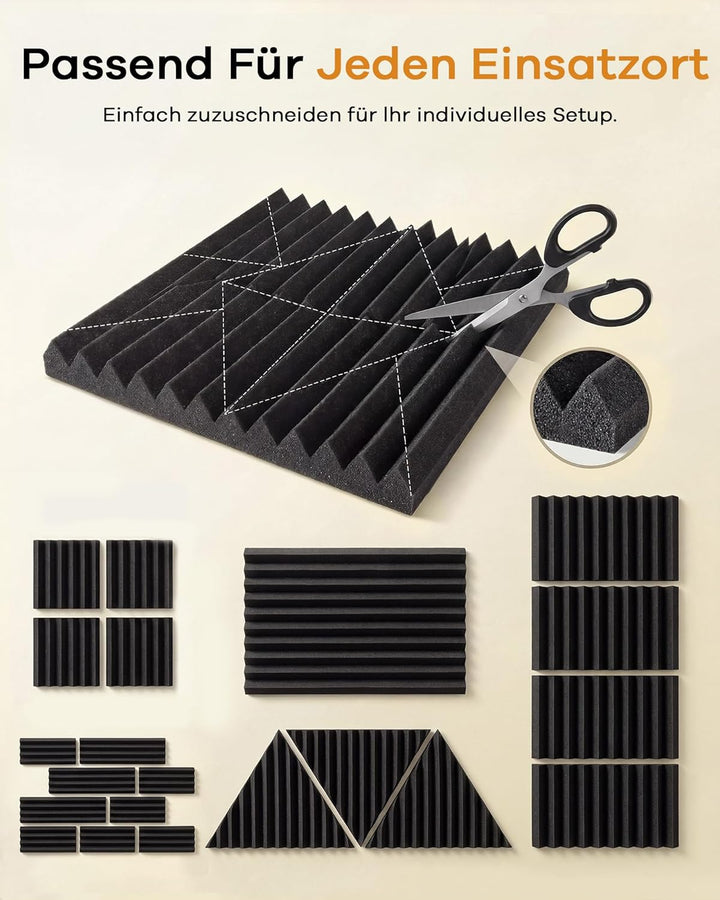 24 Stück Akustikschaumstoff, Schalldämmung Selbstklebend, 30 x 30 x 2.5cm Keil Akustikpaneele Selbst