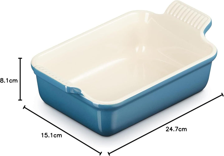 Le Creuset Rechteckige Auflaufform Tradition aus Steinzeug, 19 cm, 1.1 Liter, Deep Teal, 71102196420