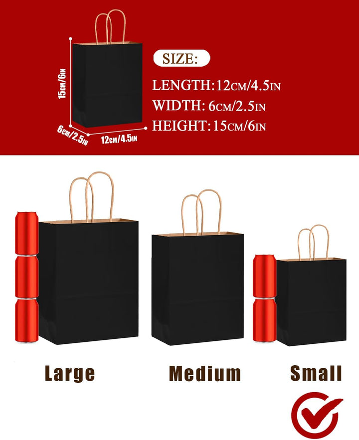 Gcardist 600 Stück Schwarzes Geschenk Taschen mit Griffen Bulk8.3"x6"x3.15" Zoll kleine Grösse Kraft