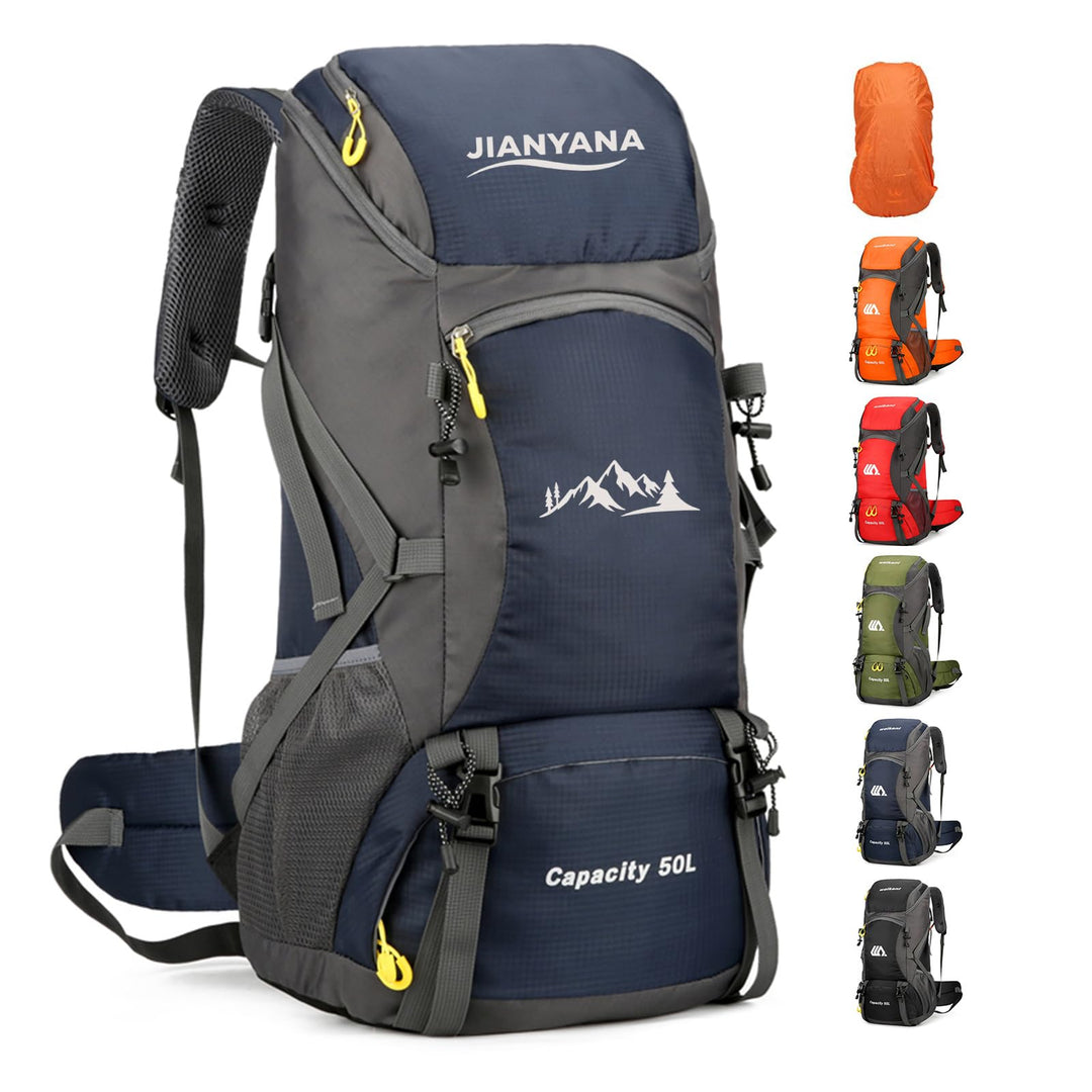 jianyana Wanderrucksack 50L Trekkingrucksack Regenhülle Reiserucksack Wasserdichter Campingrucksack