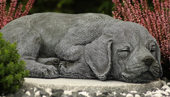 STEINFIGUREN SPICKER Steinfigur Hund schlafend 191/1, Gartenfigur Steinguss Tierfigur Basaltgrau