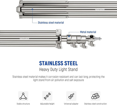 NEEWER 7,2Fuss/2,2m Edelstahl Lichtständer,gefederter Hochleistungs Stativständer für Fotografie mit
