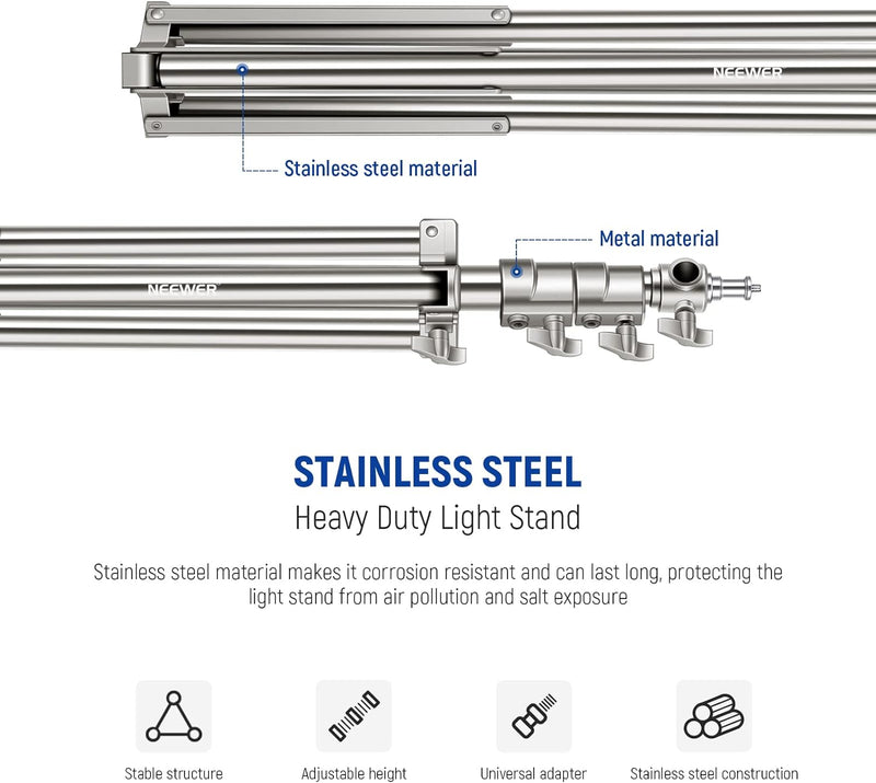 NEEWER 7,2Fuss/2,2m Edelstahl Lichtständer,gefederter Hochleistungs Stativständer für Fotografie mit