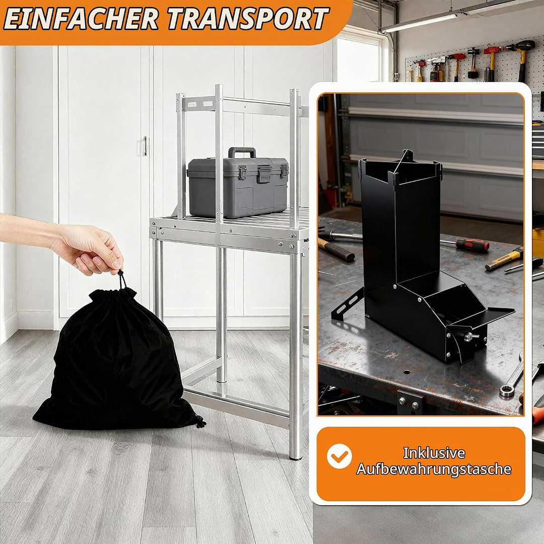 UISEBRT Raketenofen aus dickem Stahl,Tragbar Rocket Stove Stecksystem,Holzofen Campingkocher Camping
