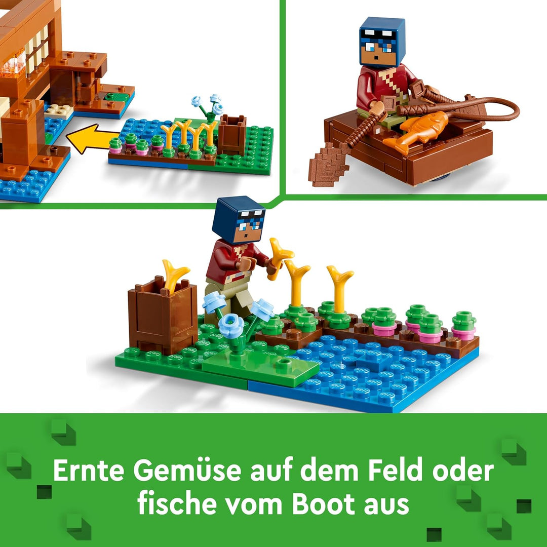 LEGO Minecraft Das Froschhaus, Spielzeug-Haus mit Figuren inkl. Zombie, Schleim und Ertrunkener, plu