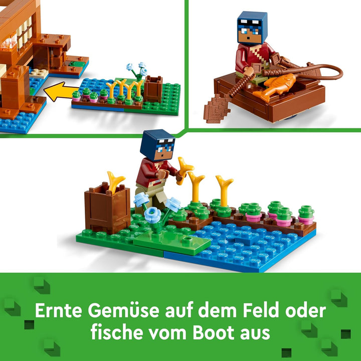 LEGO Minecraft Das Froschhaus, Spielzeug-Haus mit Figuren inkl. Zombie, Schleim und Ertrunkener, plu
