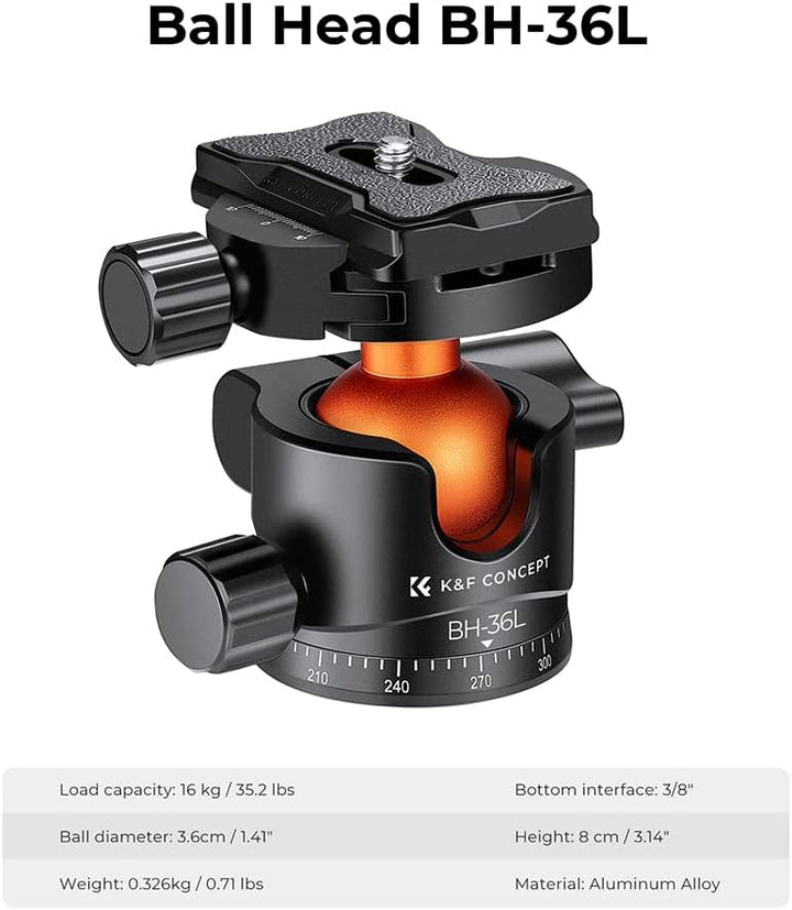 K&amp;F Concept 36mm Metal Stativkopf, Kugelkopf mit niedrigem Profil, Ball Head mit Arca Swiss-Schnellw