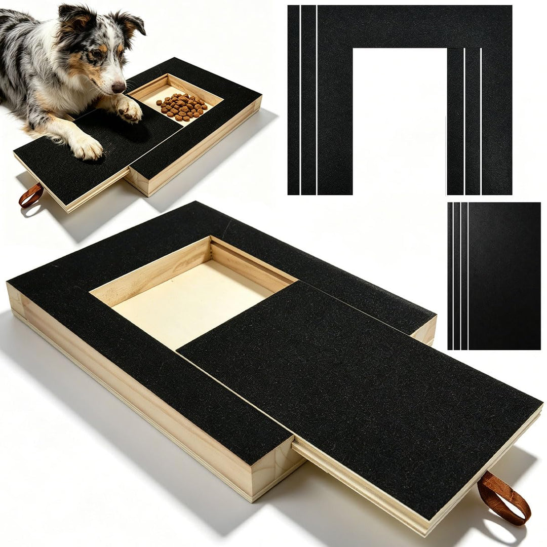 Kratzbrett für Hunde mit Leckerlibox 35x25x3cm Nagelfeilenbrett aus Holz 4 Sandpapier Scratch Pad fü