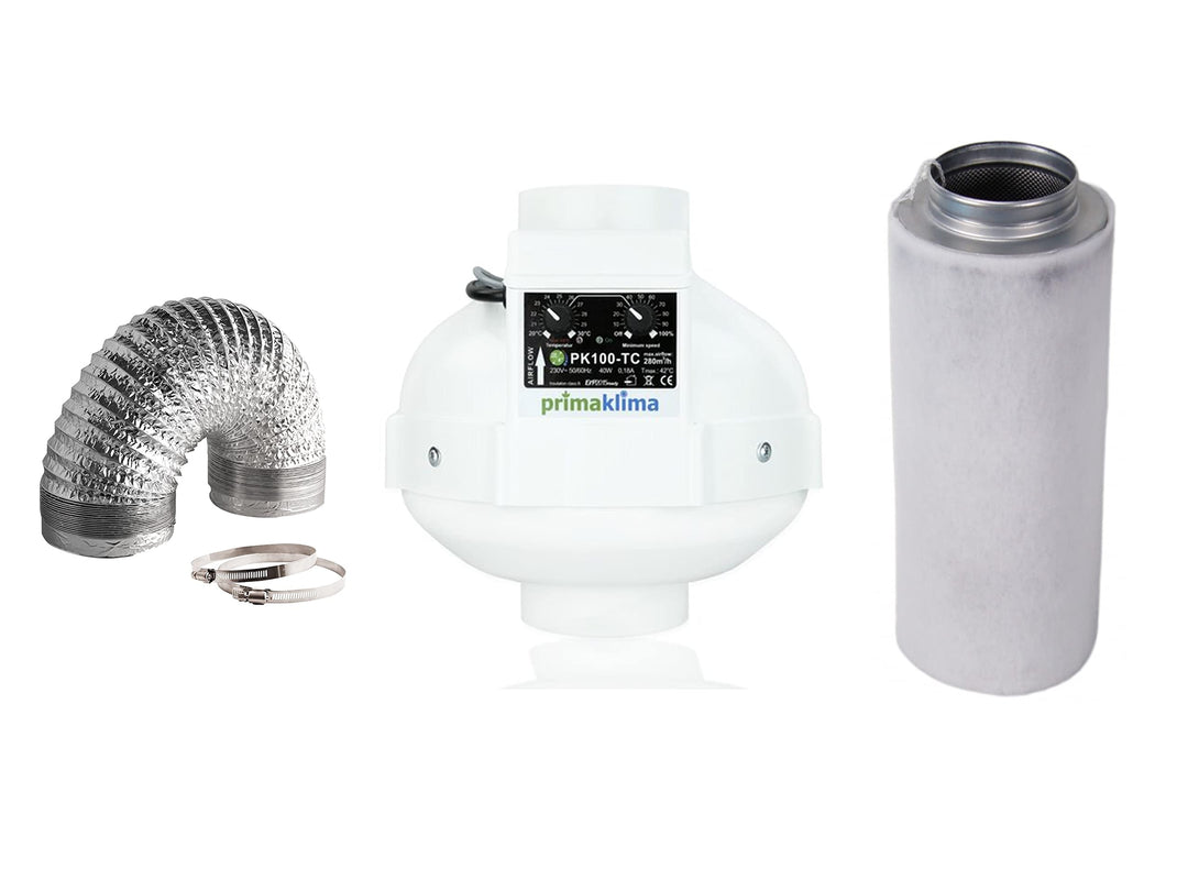 Grow Abluft Set temperatur gesteuert 280 m³/h Prima Klima Filter 360m³/h und Nito Abluftschlauch