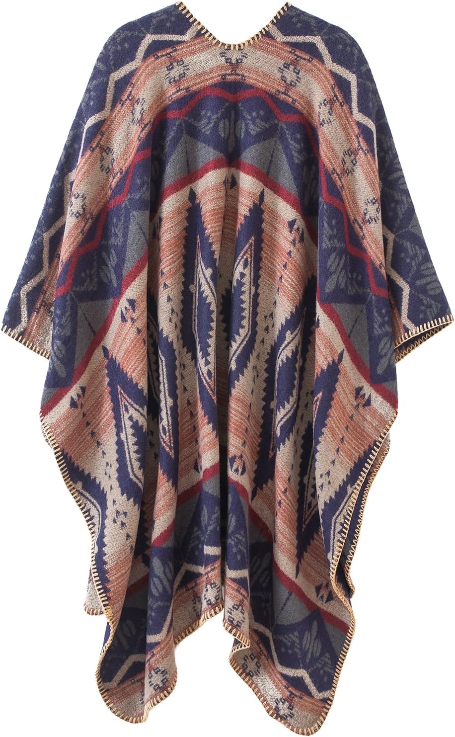 Damen Vintage Farbblocking Schal Wrap Open Front Poncho Übergrosse Winterdecke Elegant Cape Coat Ein