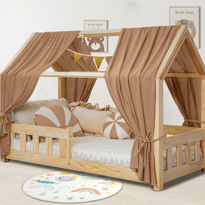 Hausbett Himmel Deko Set, Betthimmel Hausbett aus Musselin - 2 Betthimmel & 1 Wimpelkette, für Junge