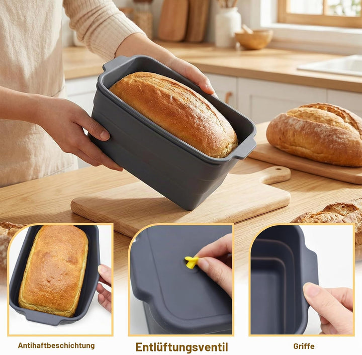 Brotbackform Silikon mit Deckel, BPA-Freie, Antihaftbeschichtete, Flexible Backform, Hitzebeständige