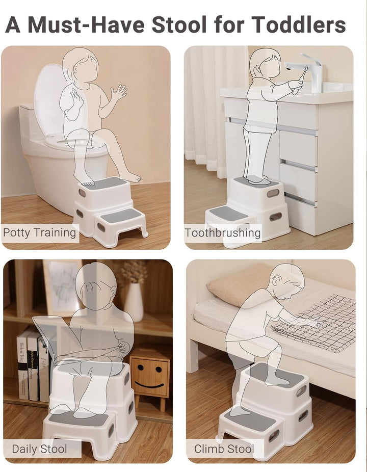 2er-Pack Tritthocker Kinder 2 Stufen, Robuster Kinder Hocker Zweistufiger Tritthocker für Badezimmer
