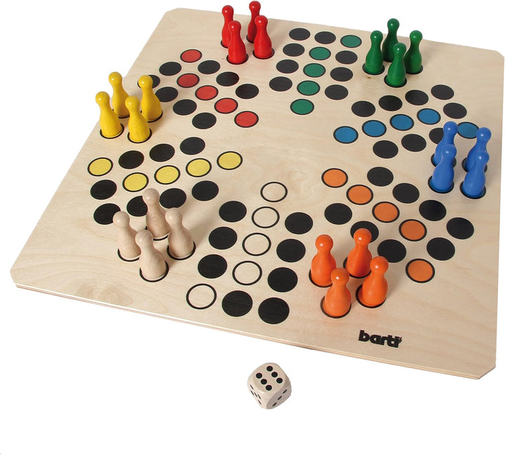 Bartl 108412 Brettspiel Ludo für 6 Personen gross aus Holz XXL Format 50cm x 50cm, Ludo für 6 Person