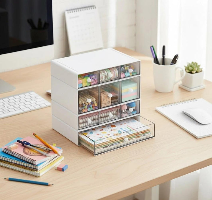schubladenbox,Schreibtisch Organizer,Desk Aufbewahrungsbox mit 9 Schubladen,Stapelbare,multifunktion
